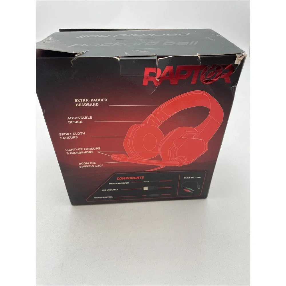 RAPTOR PBGH6RD Pro Plus Gaming Headset with LED Lights (O15610-1 R)  OPEN BOX